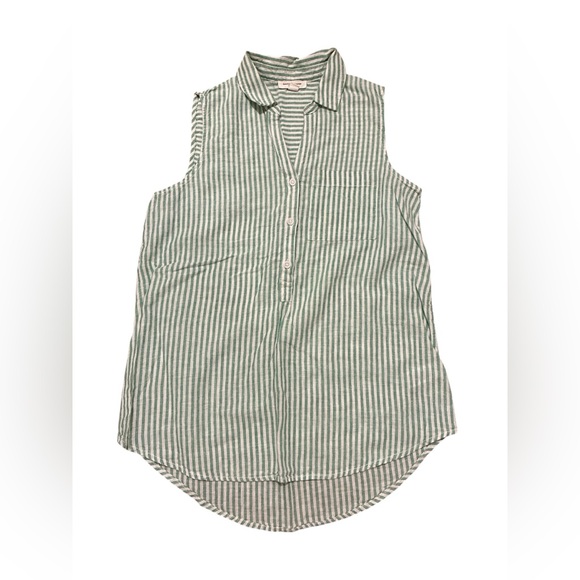 beachlunchlounge collection Linen/Cotton green & white stripe top. Size Small. - Picture 3 of 12